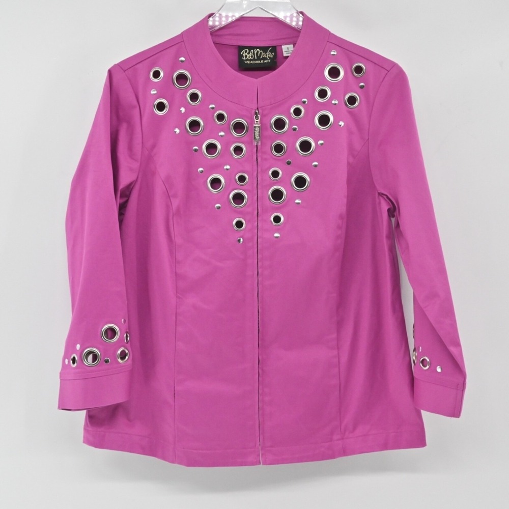 Bob Mackie Wearable Art Grommet Jacket Womens Size S Magenta Pink Cotton Cotton